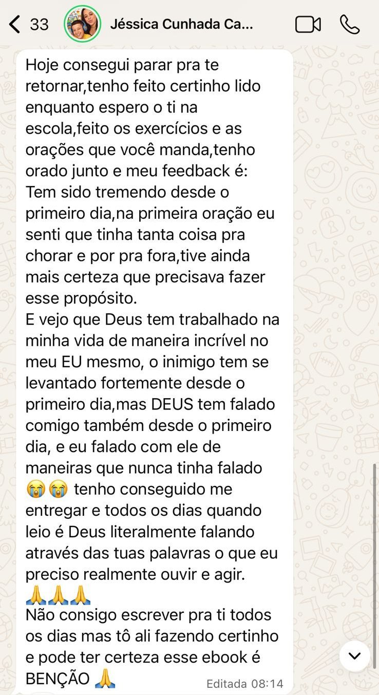 Print de conversa — Jéssica: Tem sido tremendo desde o primeiro dia. Esse ebook é bênção