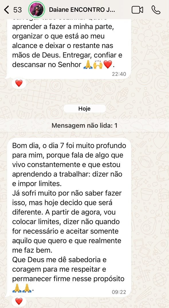 Print de conversa — Daiane: O dia 7 foi muito profundo para mim. Dizer não e impor limites